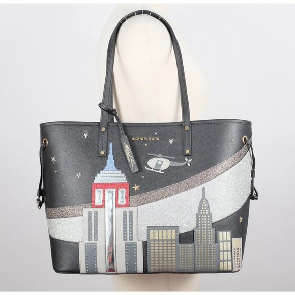 Michael Kors tote shoulder bag Limited Edition NYC skyline $448 drawstring - Picture 1 of 14